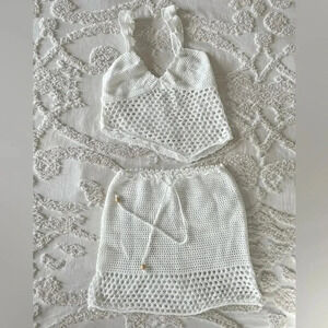 2 Piece Crocheted Tank Top and Mini Skirt